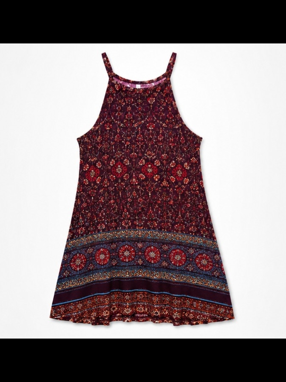 Xhilaration Women's Boho Floral Sleeveless Swing Dress Burgundy Multi Size M